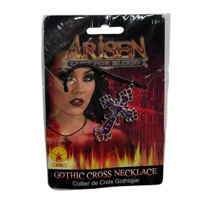 Rubie’s Gothic Cross Necklace In Purple & Silver Colors, Brand New In Packaging!